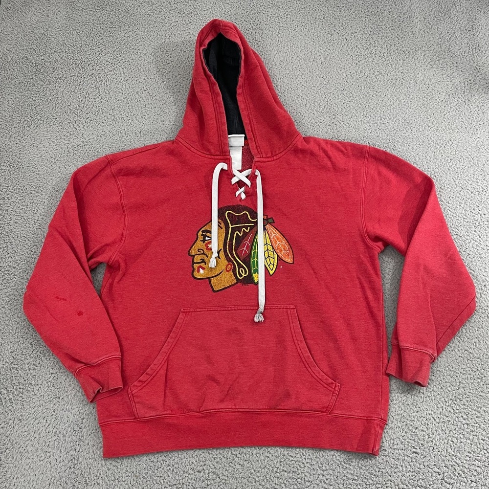 Chicago Blackhawks Hoodie Women L Red Old Time Style NHL Pullover‎